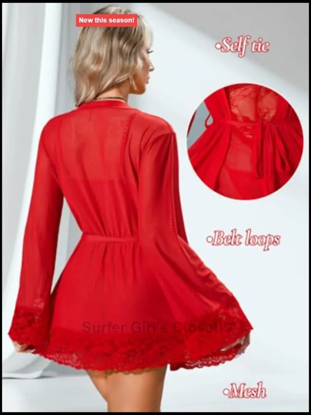 Sexy Lingerie Set Lace Robe Nightgown 3 Piece Boudoir Outfit